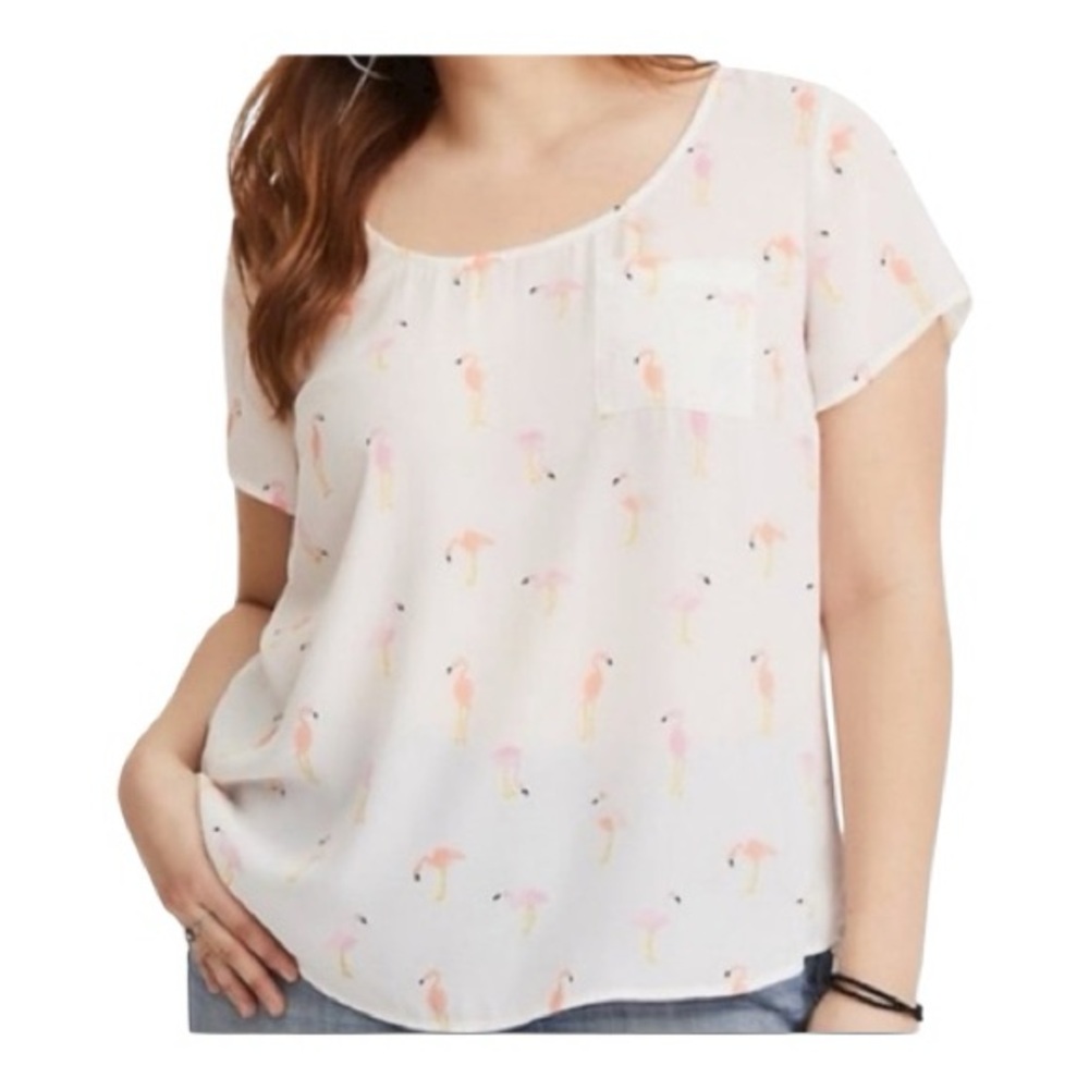 Torrid Size 3 3X White and Pink Flamingo Blouse